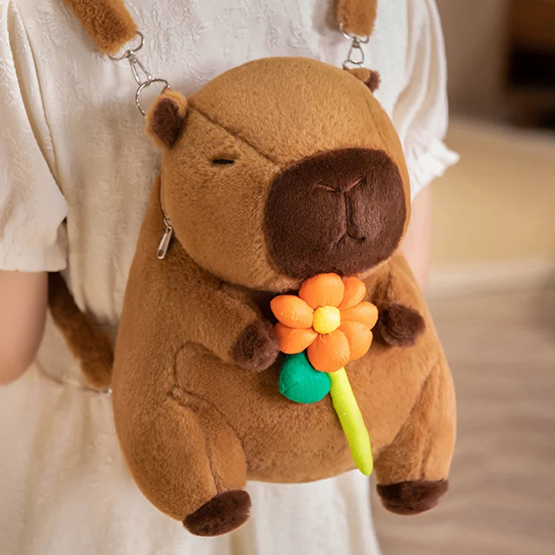 Kawaii Capybara Plushie Backpack Orange Flower