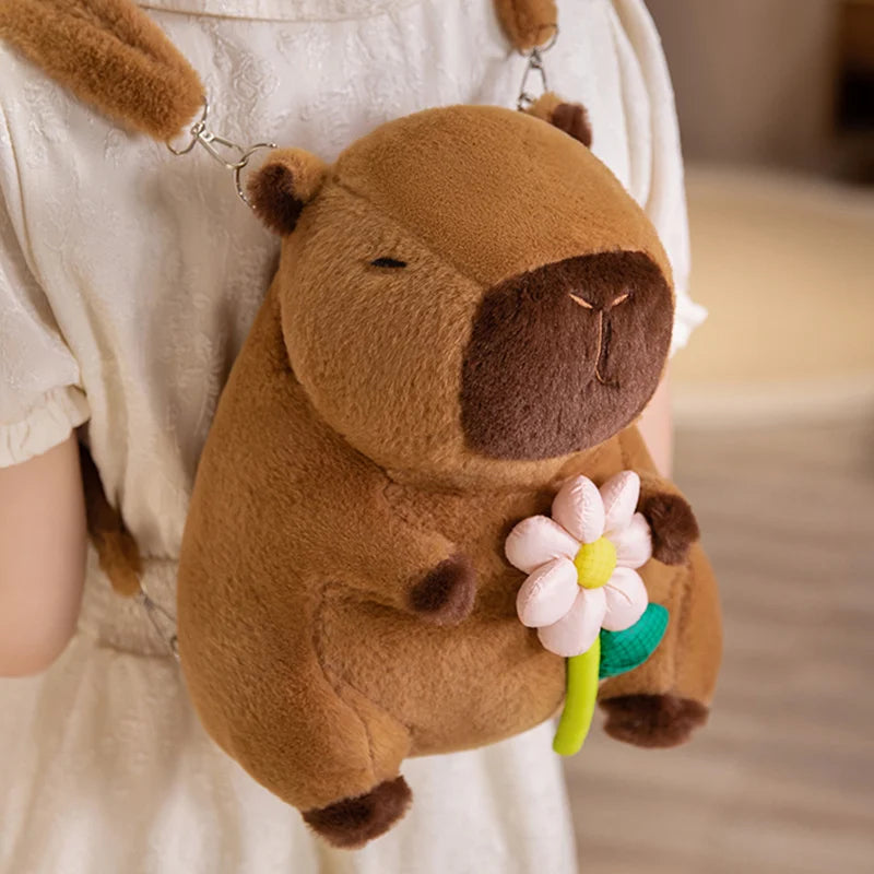 Kawaii Capybara Plushie Backpack Pink Flower