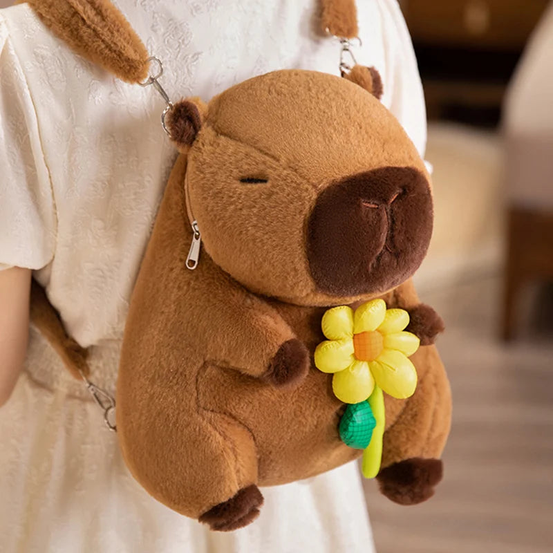 Kawaii Capybara Plushie Backpack Yellow Flower