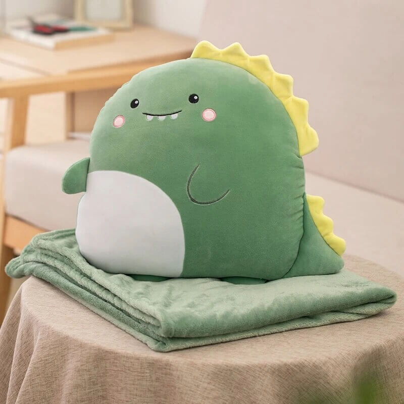 Plushie Pal Pillow and Blanket Set green dinosaur