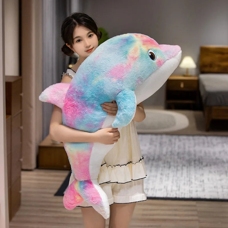 Rainbow Splash Giant Dolphin Plushie Rainbow Blue Color