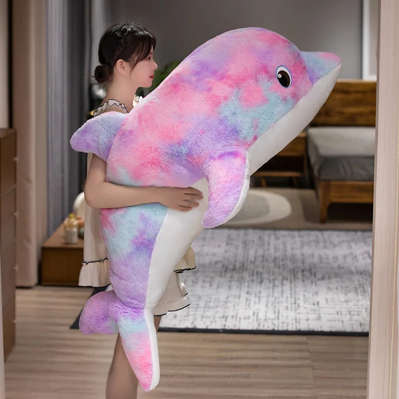 Rainbow Splash Giant Dolphin kawaii Plushie Rainbow Purple