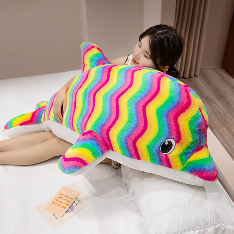 Rainbow Splash Giant Dolphin Plushie Rainbow Color stuffed animal
