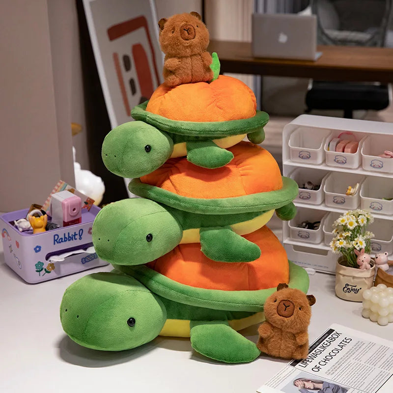 Turtle Trails & Capybara Tails Plushie Backpack Sizes