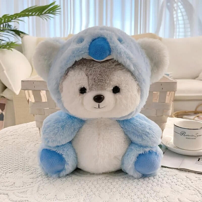 Husky Plushie: Outfit-Ready dressed up as blue koala