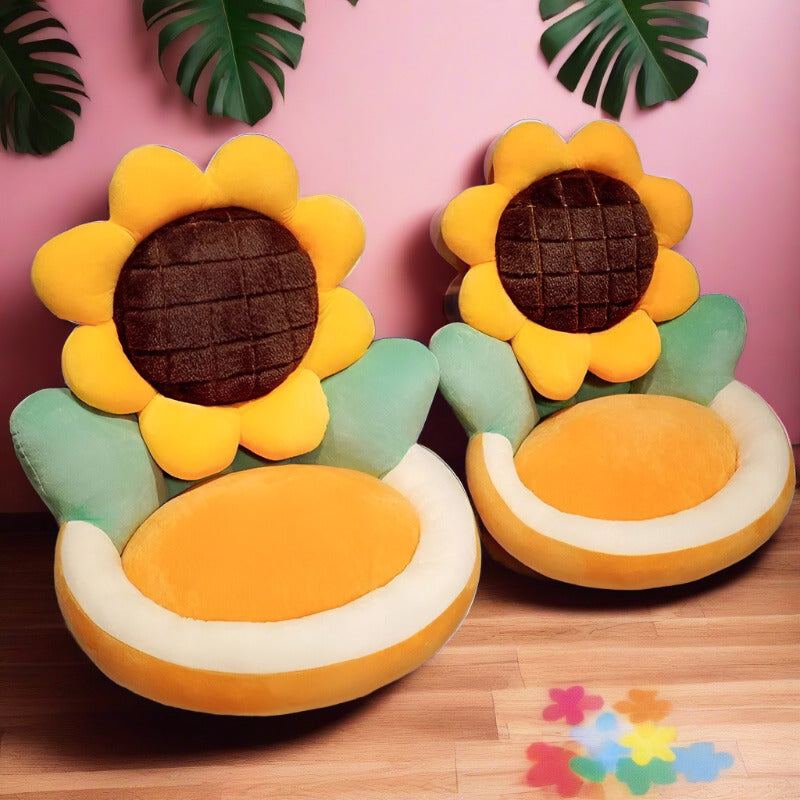 Big Fresh Flower Plush Chair Cushion set of 2 sunflower