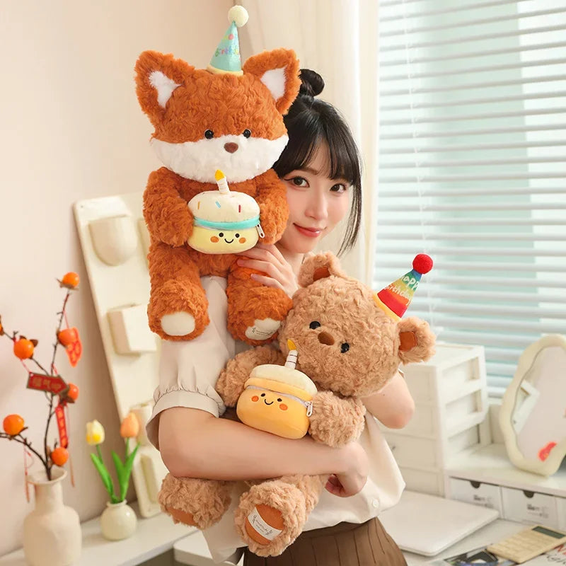 Birthday Buddy Plushies Bear and Fox