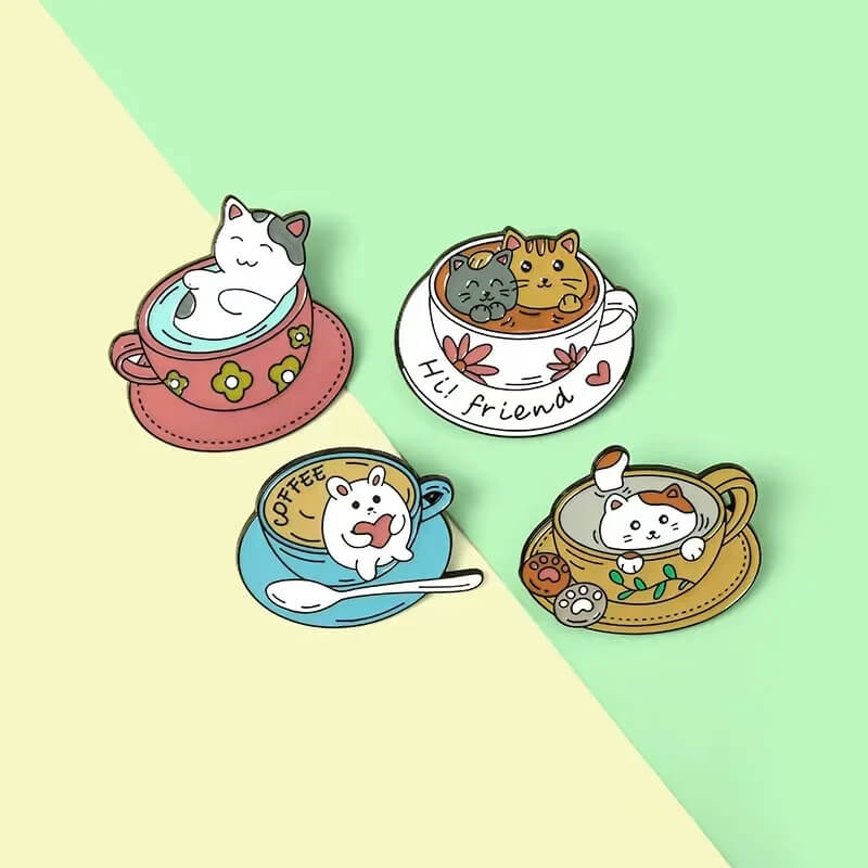 Cafe Cats Enamel Pin Set