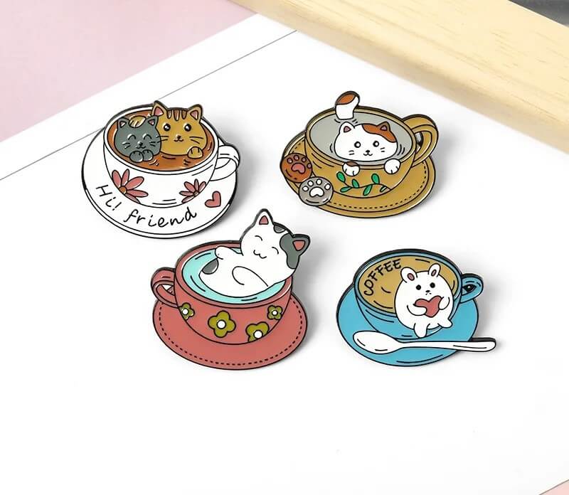 Cafe Cats Enamel Pin Set white background