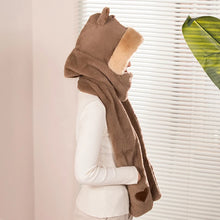Capybara Scarf Hat with Cozy Hand Pouches Side View Brown Color