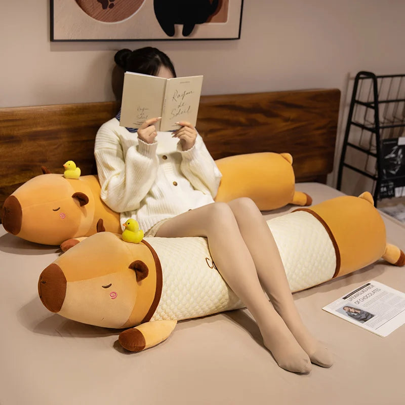 Capybara Plushie Body Pillow with Seasonal Cooling Used as Backrest and Footrest