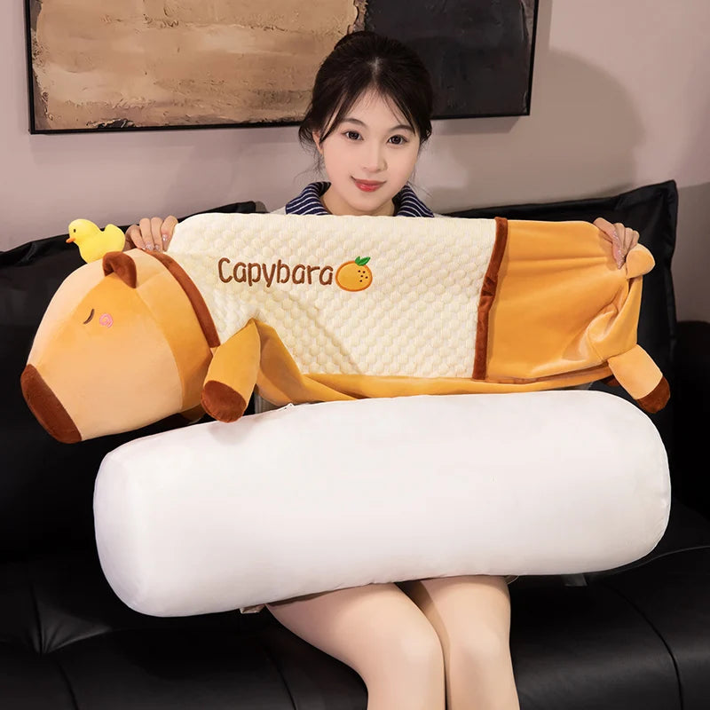 Capybara Plushie Body Pillow with Seasonal Cooling Washable Cover