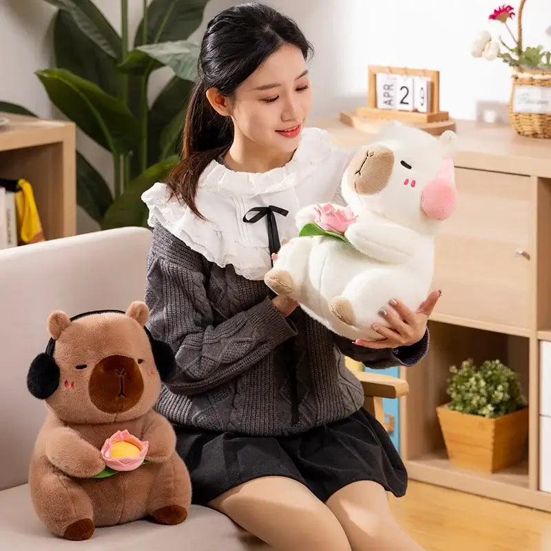Capybara in Harmony Kawaii Plushies in Colors White and Light Brown