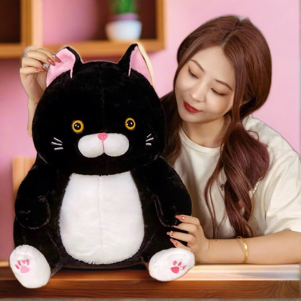 Chubby Lucky Cat Plushie stuffed animal black color