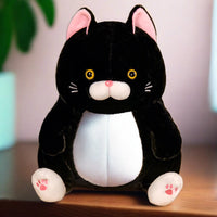 Chubby Lucky Fortune Cat Plushie, front view, black