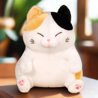 Chubby Lucky Fortune Cat Plushie, front view, white