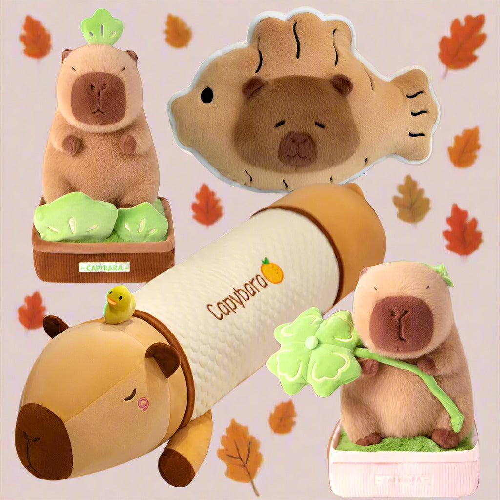 Cuddle Capybara plushie bundle featuring a body pillow, small pillow, and capybara plushie for cozy snuggles