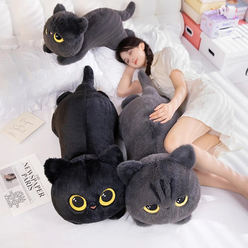 Cozy Paws Oversized Cat Plushie Black and Gray