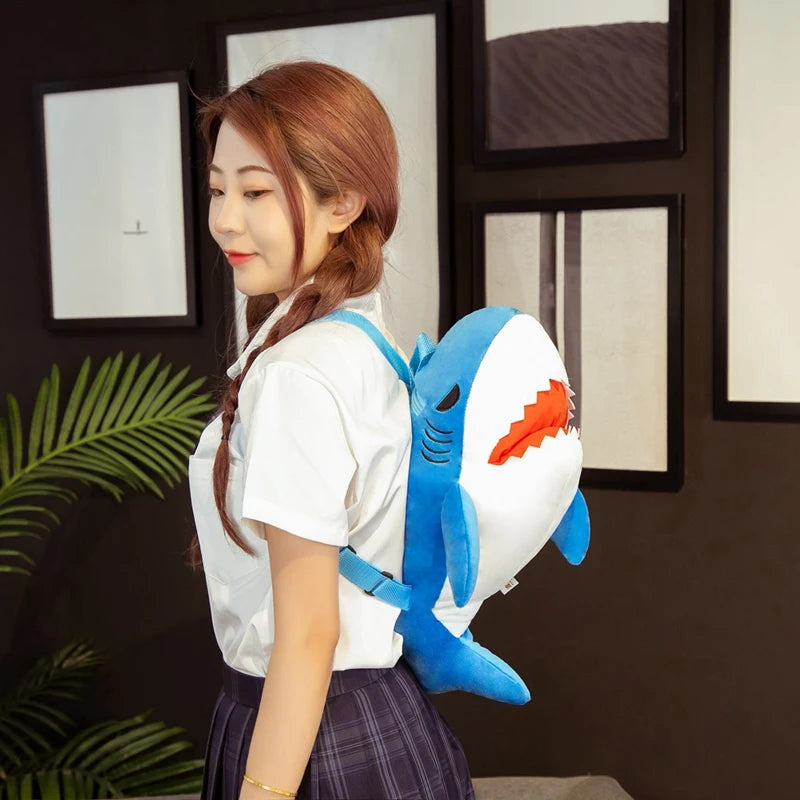 Cute Shark Plushie Backpack Blue Color