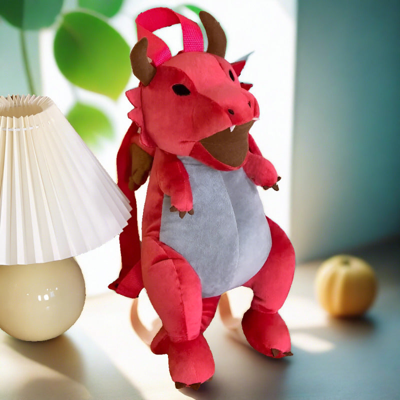 Dragon Flight Plush Backpack red color