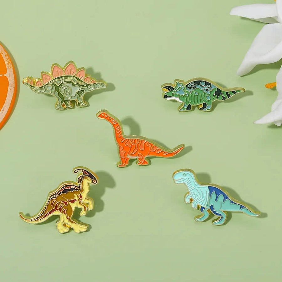 Fossil Five Pin Series dinosaur enamel pin set