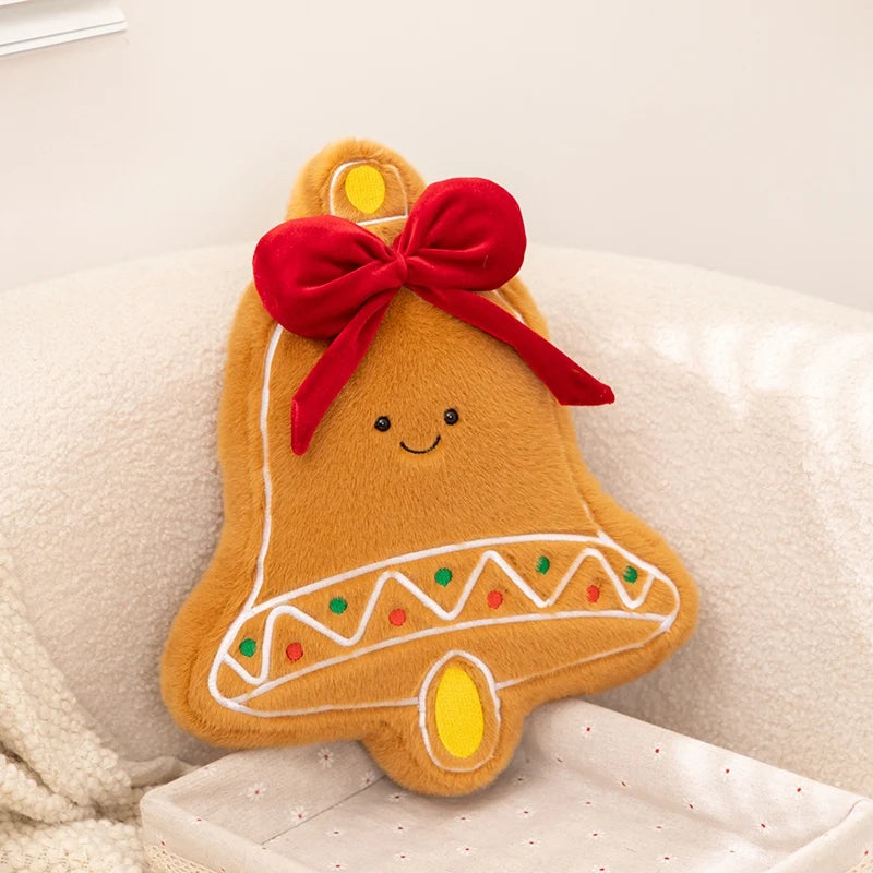 Gingerbread Christmas Bell Plushie with red bow