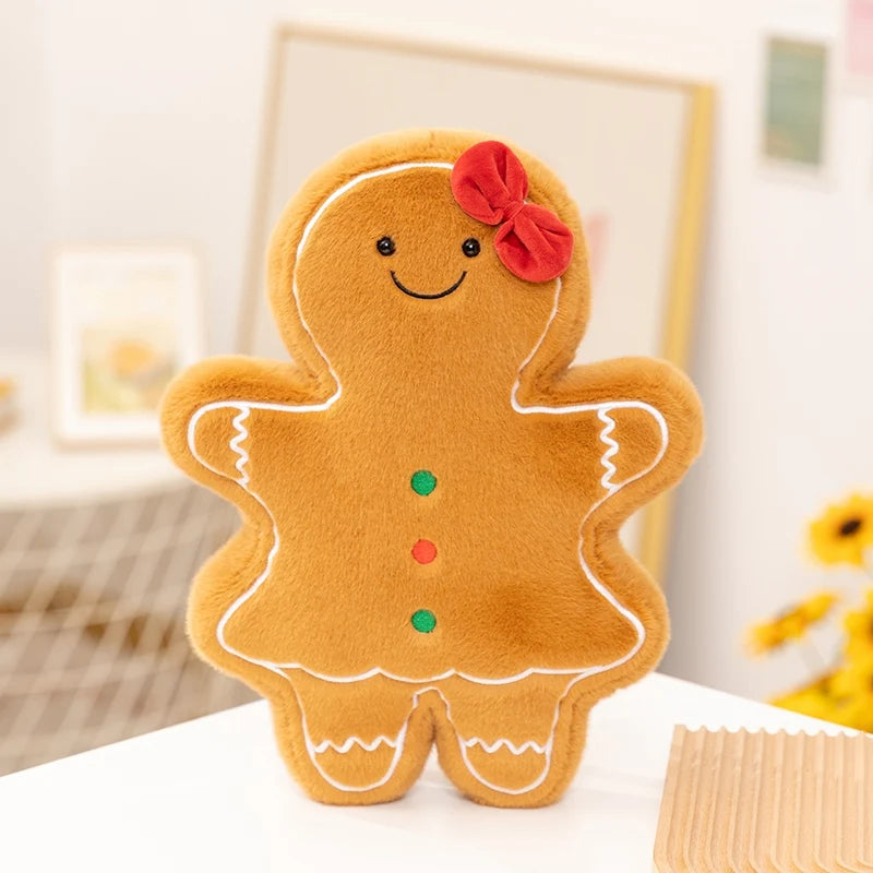 Gingerbread Woman Christmas Plushie with red bow