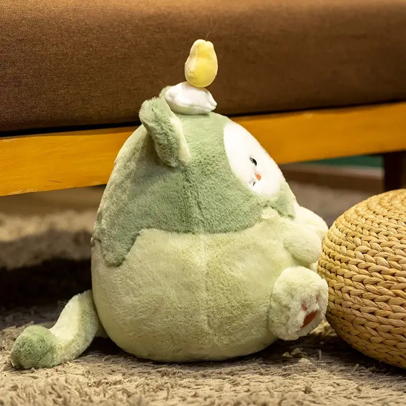 Joyful Jamboree Kawaii Plushie Side View of Green Pear Cat Stuffed Animal