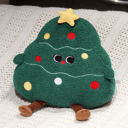 Plush toy shaped like a Christmas tree with a star on a white textured background