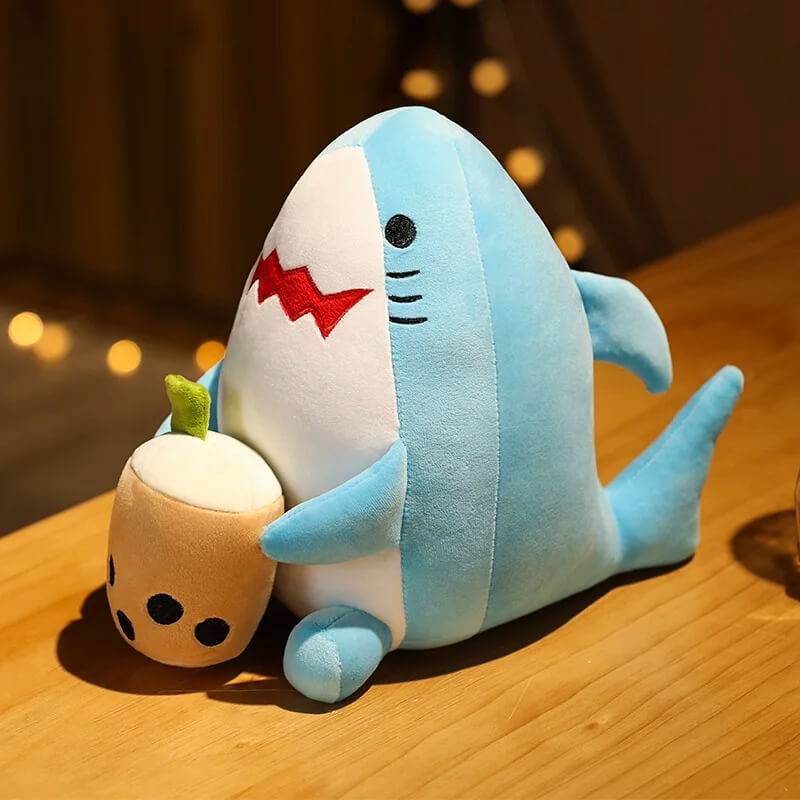 Kawaii Boba Bubble Buddies side view of shark stuffed animal
