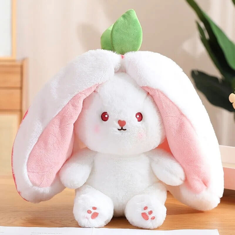 Kawaii Carrot Bunny Plushie front open of strawberry
