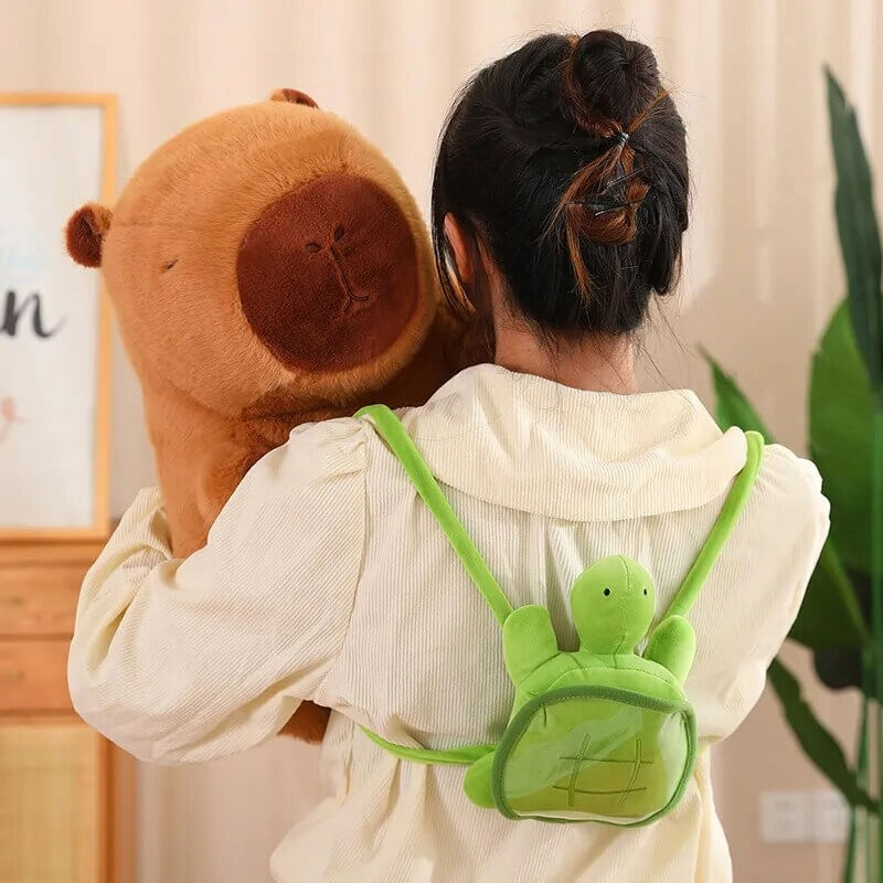 Kawaii Fluffy Capybara Plushie detailed view with backpack