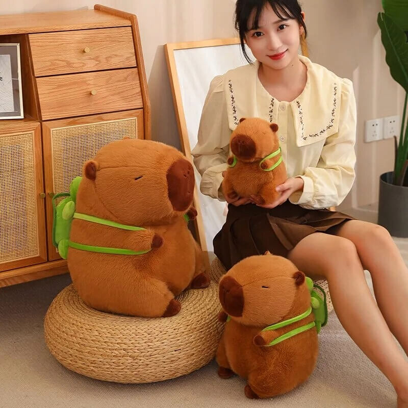 Kawaii Fluffy Capybara Plushie group of sizes stuffed animal