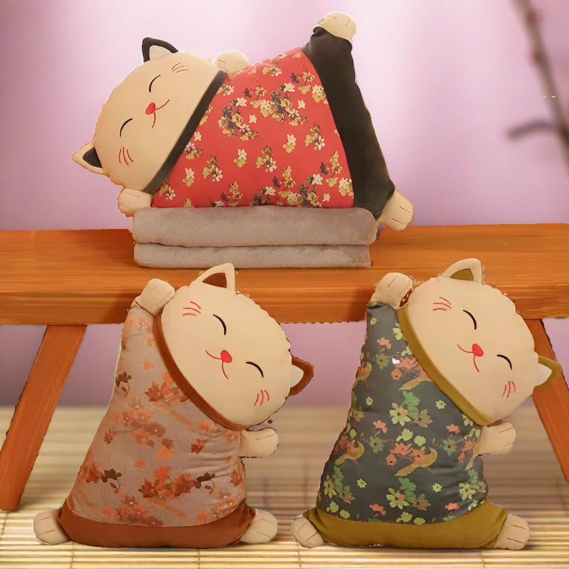 Kawaii Fortune Cat Pillow & Blanket Set plushie