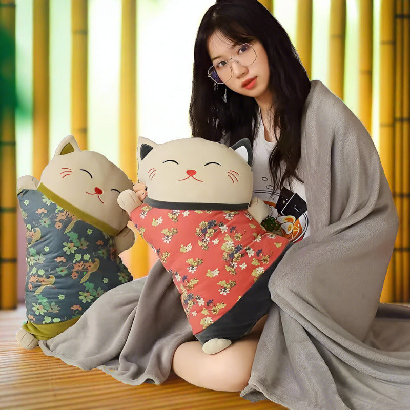 Kawaii Fortune Cat Pillow & Blanket Set stuffed animal