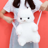 Kawaii Rainbow Alpaca Plushie Backpack White Color