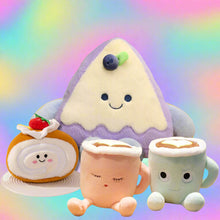Kawaii Cafe Treats Plushie Bundle with matcha duo, blueberry fruitcake, and golden swirl roll plush toys