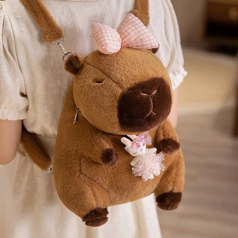 Kawaii Capybara Plushie Backpack Pink Bow