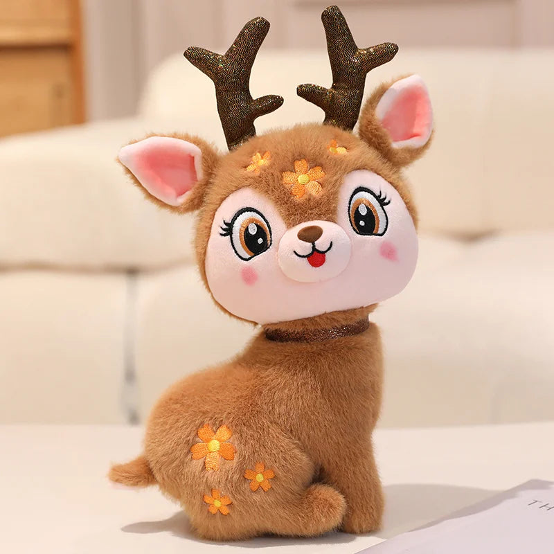 Plush toy reindeer with a soft texture on a light background