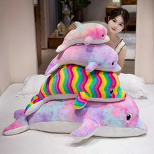 Rainbow Splash Giant Dolphin Plushie Sizes and Colors