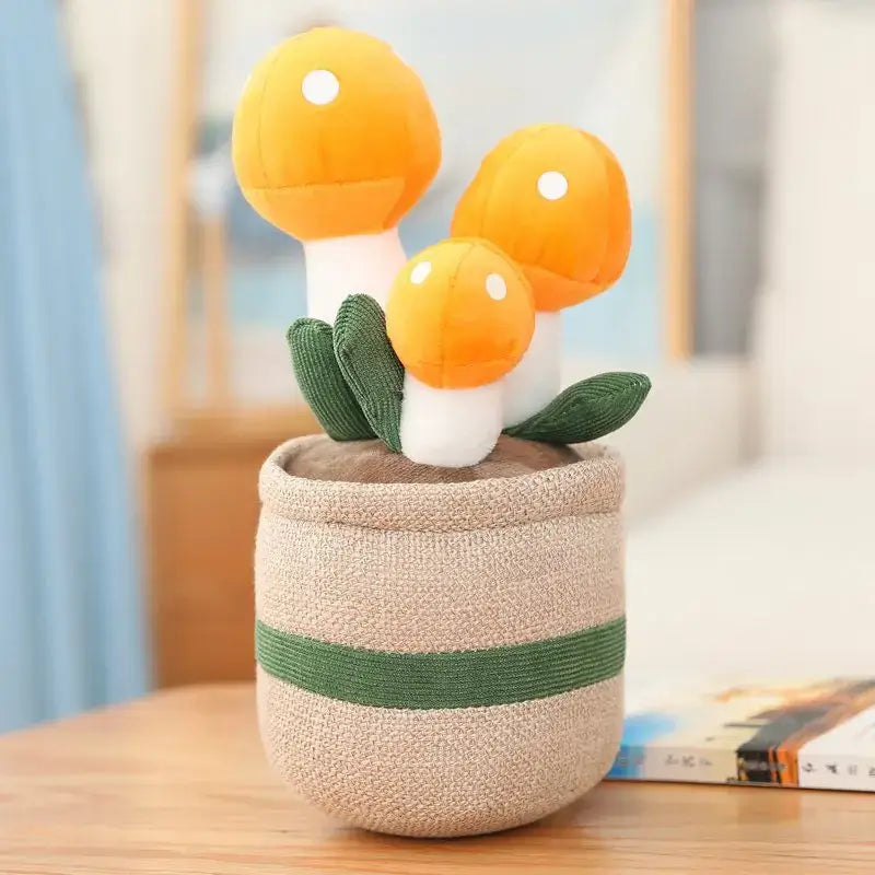 Mushroom Meadow Plush Planter Kawaii Plushie Orange