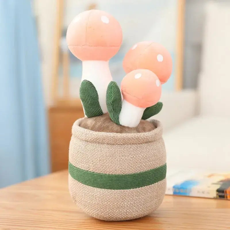 Mushroom Meadow Plush Planter Kawaii Plushie Pale Pink