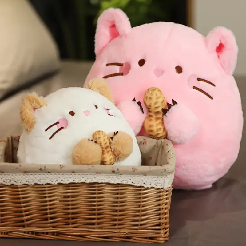 Nuts About You: Kawaii Mouse plushie pink and white in a basket