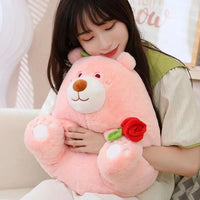 Petal Paws Hug Bear plushie squeezed by girl to show how soft