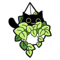 Petal Prowess Enamel Pin Series cat in pothos plant