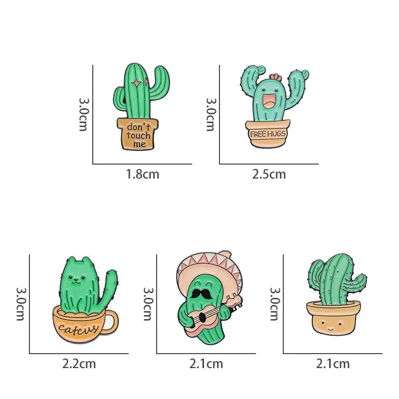 Kawaii Cactus Enamel Pin Series Sizes