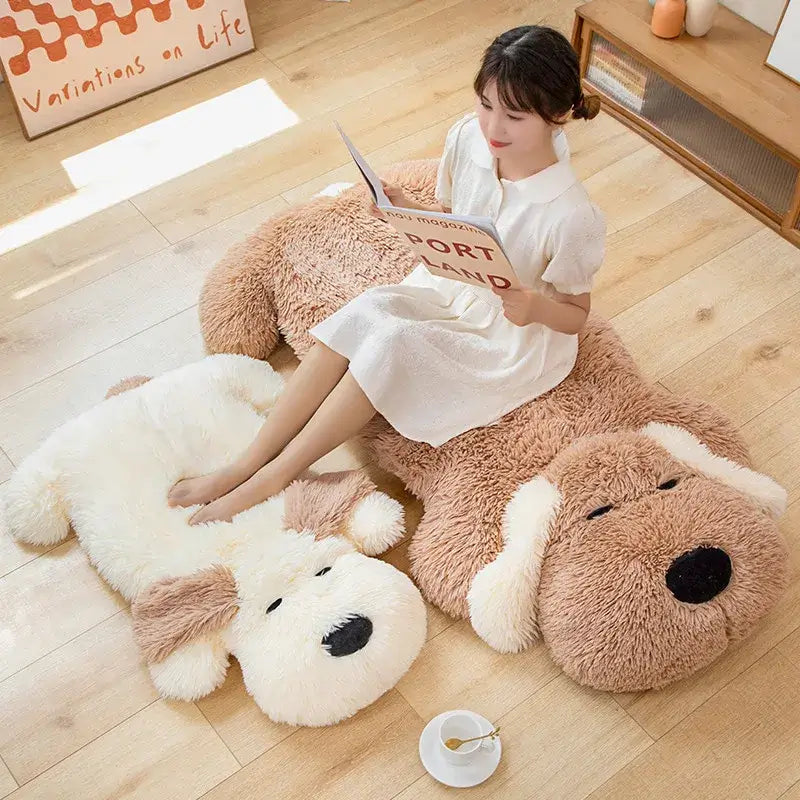 Snuggle Spot: Oversized Dog Pillow kawaii stuffed animal sitting on floor