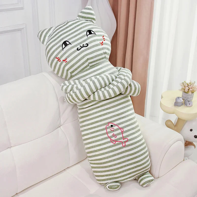 Snuggle Stripe Cat Body Pillow Green Color