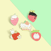 Sweet Strawberry Enamel Pin Set yellow and green background