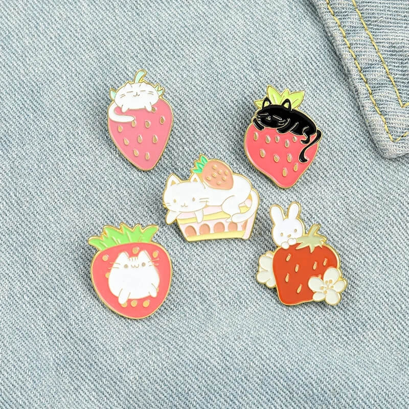 Sweet Strawberry Enamel Pin Set jean material